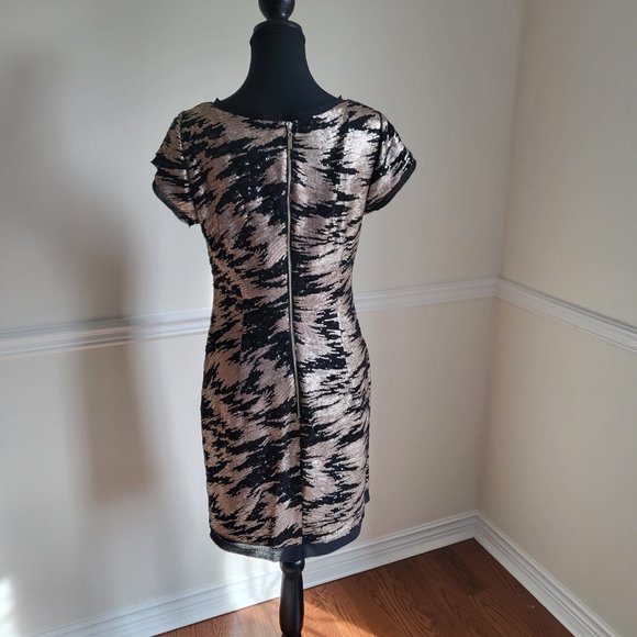 Eliza J, Sequined Shift Dress, Black and Bronze, Size 8 - Picture 6 of 14